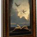 Framed Book Canvas Wall Art Vintage Dark Academia Open Book Print Gothic Aesthetic Library Wall Decor for Bedroom Study Living Room 9x11in Ready to Hang