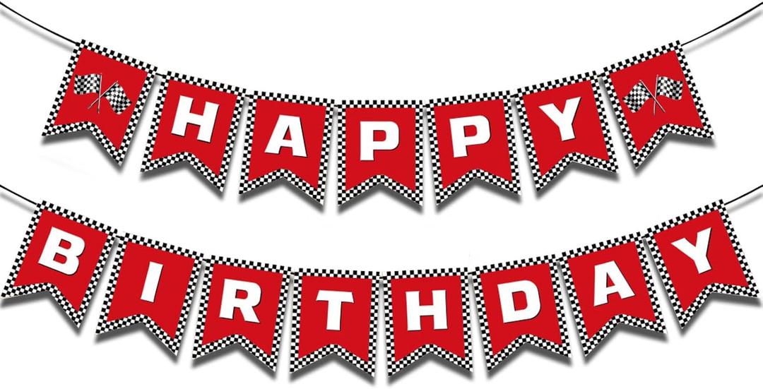 Generic Race Car Happy Birthday Banner, Red Checkered Flag Party Supplies, 5.9 x 4.7 Inches
