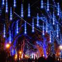 FUNPENY Meteor Shower Rain Lights, 864 LED Christmas Lights Icicle Snow Falling Christmas Lights Outdoor Raindrop Lights, 30cm 24 Tubes Xmas Tree Holiday Decoration (Blue)