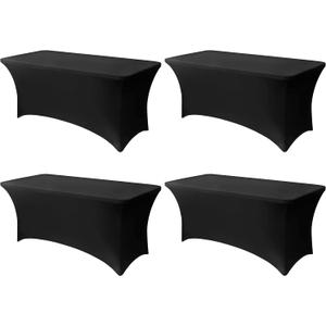 6FT Black Table Cloth - 4 Pack Fitted Stretch Rectangle Spandex Tablecloth, Washable Table Cover for Party, Picnic, Wedding, Banquet, Birthday and Festival(30" x 72")