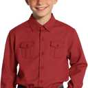 Boys Western Shirt for Kids Long Sleeve Button-Down Cowboy Shirt with Two Pockets, Size 2T-18 Years (Red)