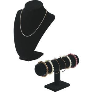 Julysky 2PCS Velvet Jewelry Holder Display, 3D Necklace Display Bust Necklace Stand,Bracelet Holder Stand, Bracelets, Bangles, Chains, Anklets, Necklace Holder for Retail Shops, Boutiques(Black)
