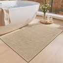 Color&Geometry Rubber Backed Waffle Bath Mat 30x17, Non Slip Machine Washable Bathroom Rugs, Soft Absorbent Chenille Boho Carpet for Bathroom Floor, Tub and Shower, Beige