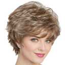 XIUFAXIRUSI XIUFAXIRUSI Short Brown Curly Wigs with Blonde Highlight Brown Pixie cut Wavy Wigs for White Women Layered Synthetic Full Wigs for Daily Party