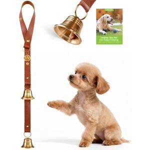 FOLKSMATE Leather Dog Door Bells for Potty Training, Big Brass Puppy Dog Door Bells Extra Loud for Dogs Training, Housebreaking, Door Knob, Dog Bell to Ring to Go Outside Puppy Pet Supplies Leather,, One Dog Bell, Brown/Leather