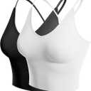 Design by Olivia Women's Casual Seamless Padded Workout Sports Bra Cami Cropped Yoga Tank Top with Adjustable Straps (Large-X-Large, 2pack - Black/White)