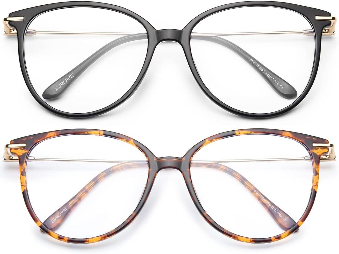 Gaoye Blue Light Blocking Glasses - Trending Round TR90 Frames, Metal Arms, UV400 Protection - Matching Soft Case