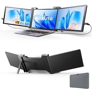 12'' Laptop Screen Extender, 1080P FHD Portable Monitor Extender for 13"16" Laptop with USBC/HDMI Port, Plug and Play, for Mac/Windows/Android, Triple Screen Ideal for Remote Work & Multitasking
