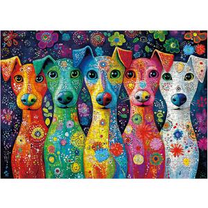 Colorful Dog Painting Jigsaw Puzzle 1000 Piece for Adult, Art Puppy Beautiful Flower Jigsaw Puzzles, Funny Animal Aesthetic Puzzle