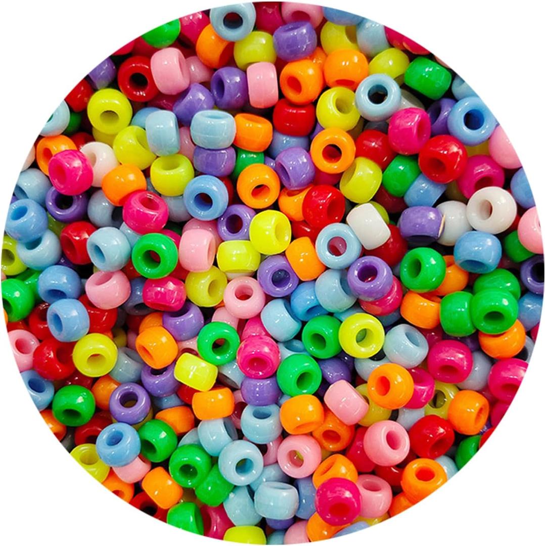 2000+ Pony Beads Bulk 6x9mm Multi-Colored Plastic Craft Beads Set, Bulk Hair Beads 10 Assorted Colors for DIY Crafting Jewelry Making Bracelets