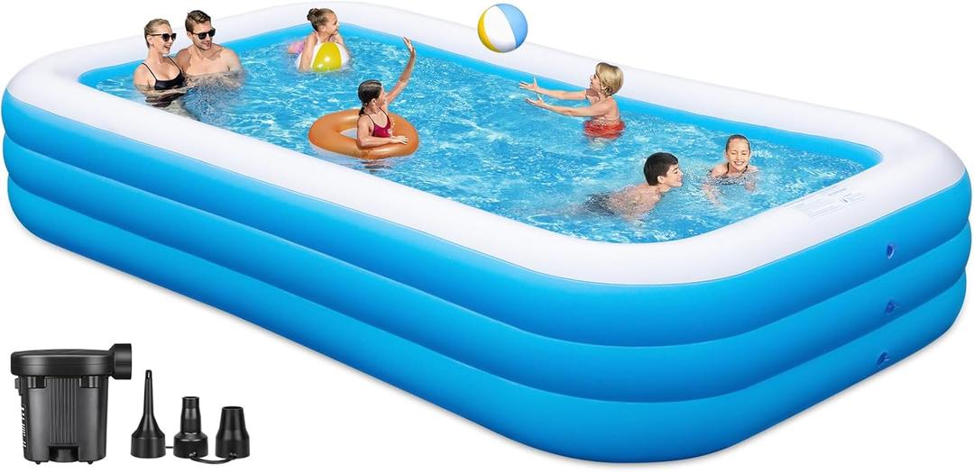 Large Inflatable Pool with Pump, 130"x72"x22" Big Family Blow Up Pool for Adults, Full Sized Thickened Swimming Pool Fast Inflation & Drainage for Summer Water Party Outdoor Backyard Garden Lawn