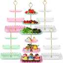 6 Sets Tea Party Decorations of 3 Tier Plastic Cupcake Stand Dessert Plates Cake Fruit Candy Display Tower for Wedding Birthday Baby Shower Tea Party Decorations(Square)