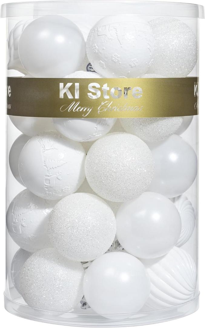 KI Store White Christmas Ball Ornaments, 34pcs 2.36-Inch, With Hooks for Tree, Wreath, Garland Decor - Holiday Decorations Included