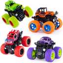 Lonandy Monster Truck Toys for Boys - Push and Go Inertia Stunt Car Toys for Toddlers Kids Age 3-8, Friction Powered Toy Cars Best Christmas Birthday Party Gift for Boys Girls 4 Pack (Purple, Orange, Green, Red)