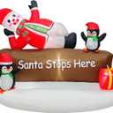 Christmas Inflatable Snowman with Penguins Decotation Blow Up 6FT Snow Man Santa Stops Here Sign Holiday Yard Decoration Gift Box, Perfect for Outdoor Lawn, Garden, or Front Porch Oranments Display