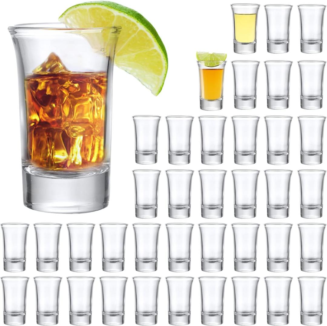 Encheng 40 Pack Shot Glasses Bulk Set,1.5 oz Whiskey Shot Glass with Heavy Base, Clear Glass Shot Cups for Whiskey, Vodka, Tequila, Liquor, Spirit, Home Bar, Restaurants