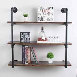 MBQQ Industrial Retro Pipe Shelf 36in 3 Tier Wall Mounted,Rustic Floating Shelves,Farmhouse Kitchen Bar Shelving,Home Decor Book Shelves,DIY Bookshelf Hanging Wall Shelves,Black