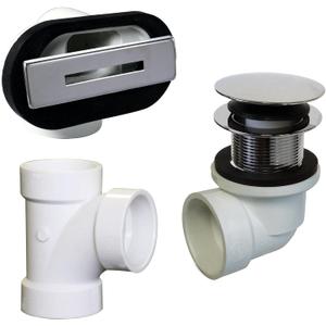 Westbrass D560RK-26 SCH. 40 PVC 1-1/2" Coarse Thread Plumber's Pack Tip-Toe Bathtub Drain Plug with Linear Overflow Faceplate, Tee & Elbows, Polished Chrome