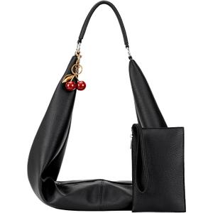 Slouchy Hobo Bags for Women Soft Vegan Leather Sling Bag Designer Shoulder Purses Top Handle Handbag with Small Purse (Black)