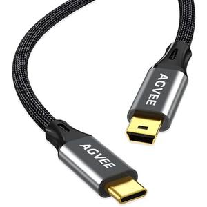 AGVEE 3.3ft USB-C to Mini USB Cable, Gold Plated End Tips, Braided Durable Mini-B 5-Pin to Type-C Data Charging Charger OTG Cord for Hero 3+, Canon Nikon Camera, GPS, Blue Yeti, Dark Gray