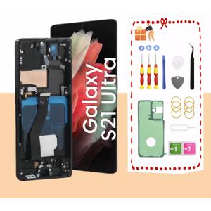 OLED for Samsung Galaxy S21 Ultra 5G LCD Screen Replacement for Samsung S21 Ultra Touch Digitizer Screen Display Assembly with Frame Toolkits G998U G998B/DS Black