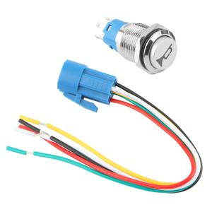 Horn Button 12V, Momentary Push Button Switch, 16MM Heavy Duty Metal Horn Switch, Blue LED Lighted Horn Button, Waterproof Car Push Button for Marine Boat Auto Air Train
