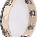 Tosnail 10 Inches Handheld Wooden Tambourine - Double Rows 16 Pairs Jingles