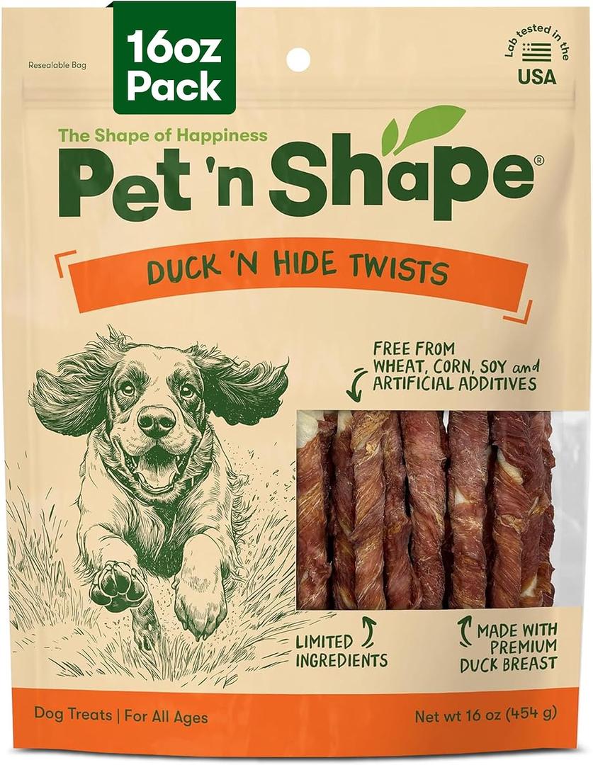 Pet 'n Shape Duck 'n Hide Twists - Duck Wrapped Rawhide Natural Dog Treats, Small, 1 Pound (Pack of 1) (EXP 01/14/28)