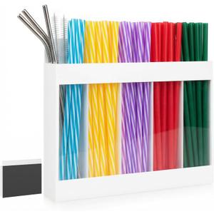 Straw Holder for Cabinet Door, Adhesive & Magnetic Straw Organizer with Clear Front, Slim Cabinet Straws Storage for Kitchen Pantry Cupboard Tumbler Accessories Inside Cabinetdoor Straws Dispenser