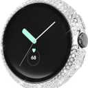 Compatible for Google Pixel Watch 3 41 mm/Pixel Watch 2/1 Case with Screen Protector, Bling Protective Face Cover Tempered Glass Bumper Diamond Rhinestone Thin Hard PC Plated Frame (Silver)
