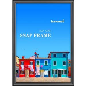 INNOVART Black Aluminum Snap Frame for Poster 16 x 24, Front Load Snap Frame Poster with PVC Protective Film for A2 Size, Metal Picture Frame Wall Mounting, Easy Open Aluminum Display Profile