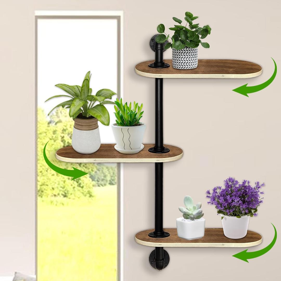 DANHMAO Rotating Window Plant Shelves 3 Tier Wooden Window Shelf for plants Optimal Light Exposure 16 inch for Small Space,Rotating Plant Floating Wall Shelves for Enhanced Plants Light Exposure