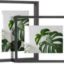 Egofine 8x10 Floating Frames Set of 2, Double Plexiglass Picture Frame, Made of Solid Wood Display Any Size Photo up to 8x10, Wall Mount or Tabletop Standing, Faded Black