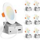 Amico 6 Pack 4 Inch 5CCT Ultra-Thin LED Recessed Ceiling Light with Junction Box, 2700K/3000K/3500K/4000K/5000K Selectable, 11W Eqv 70W 800LM Brightness Dimmable Canless Wafer Downlight, ETL & FCC (White)