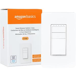 Amazon Basics Smart Dimmer Switch, 3-Way, Works with Alexa Only, Voice Control, Wi-Fi Light Switch, Schedule, 2.4 GHz Wi-Fi, No Hub Required, White