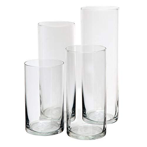 Royal Imports Glass Cylinder Vases for Centerpieces – Set of 4 Clear Hurricane Vases for Wedding, Table Decor, Floating, Flowers, Candle Holders, Extra Tall Clear Vase Set, 6” / 8” / 9” / 11” , Bottom of the 8" vose broken.
