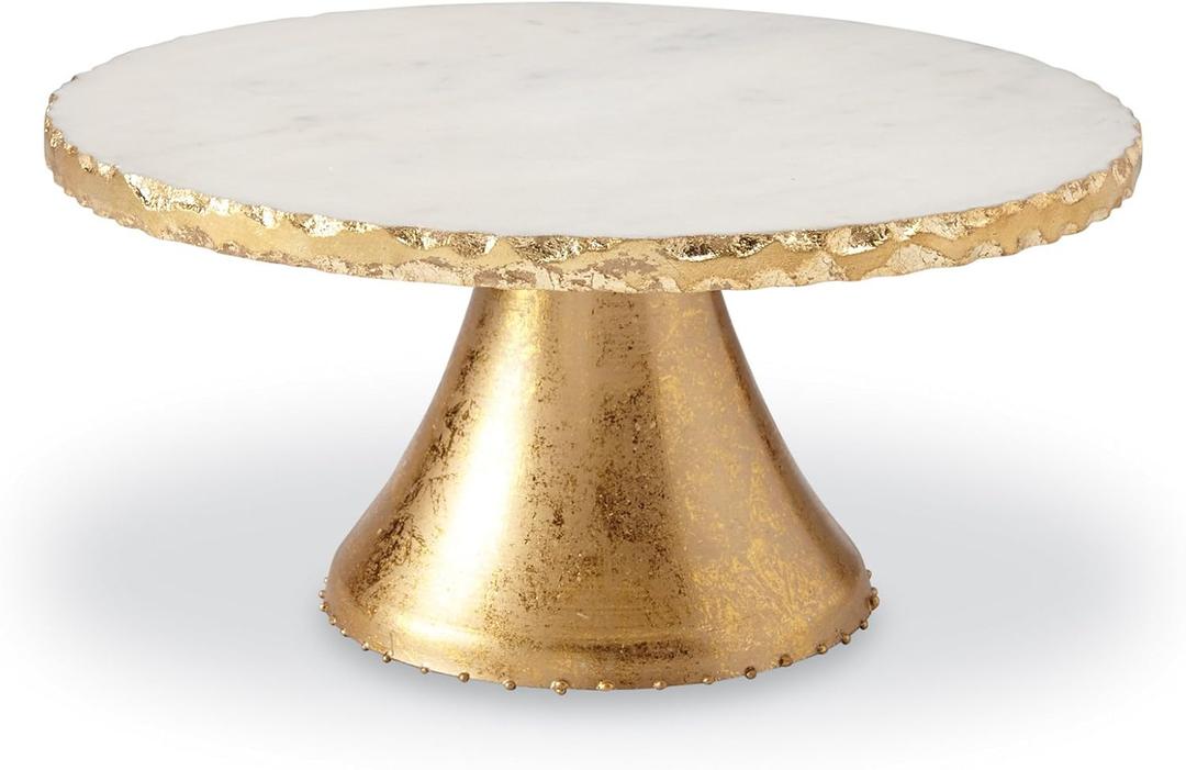 Mud Pie Marble Pedestal Cake Serving Stand, Gold, 6" x 11" dia