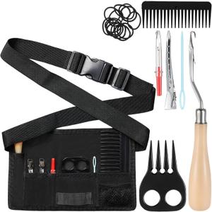 9 Pcs Horse Braiding Kit Complete Mane Horse Grooming Set with Waxed Canvas Bag Easy Start Supplies for Braiding Beginners Christmas Holiday Gifts (Black)