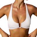 BERLOOK Womens U-Ring Bikini Top Criss-Cross Backless Tie Ruched Push Up Padded Swimsuit Top XS
