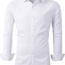 Beninos Men's Dress Shirts Slim Fit Solid Long Sleeve Casual Button Down Shirts (Large, White)