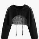 SweatyRocks Women's Casual Solid Cut Out Front Long Sleeve Pullover Crop Top Sweatshirt