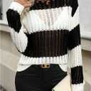 SweatyRocks Women's Striped Pullover Sweater Off Shoulder Long Sleeve Crochet Sweaters Fall Outfits (L)