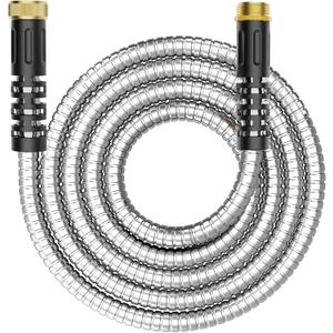 10ft Metal Garden Hose, Water Lead-in Hose Extension, Stainless Steel Hose Extension Adapter for Hose Reel/RV, Drinking RV Water Hose, Reel Extender for Yard, Female to Female, Durable