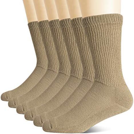 +MD Non-Binding Diabetic Socks for Men Women-6 Pairs Medical Circulatory Crew Socks with Cushion Sole Brown 10-13