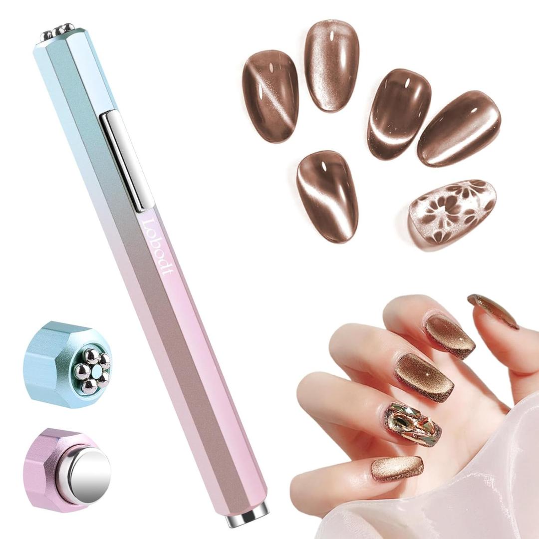 Cat Eye Magnet for Nails, professional 3-in-1 nail magnet tool, octagonal powerful nail suction stick, suitable for personal DIY, nail studios or nail salons (Gradient pink)