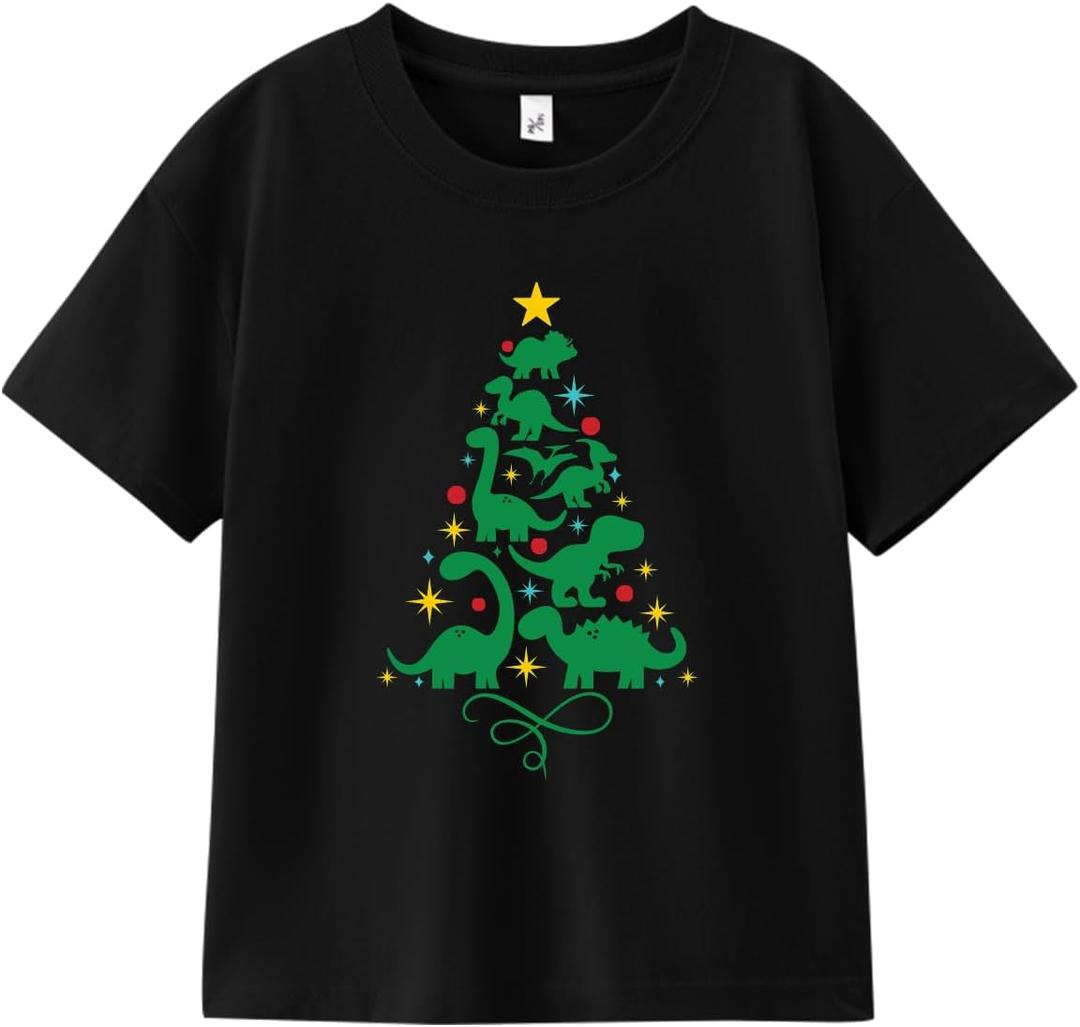 Christmas Shirts for Toddler Boys Girls Kids 2-8 Years, Santa Reindeer Snowman Dinos Truck Short Sleeve Tee, Size: 1-2T