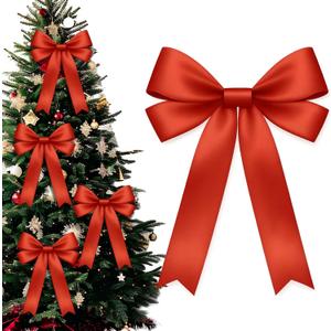 Janinka 24 Pcs Red Bow Christmas Tree Decoration Satin Ribbon Bow 6 x 12 inch Vintage Christmas Ornaments for Wreath Tree Topper Ornament Coquette Staircase Fireplace Garland Home Xmas Holiday Decor