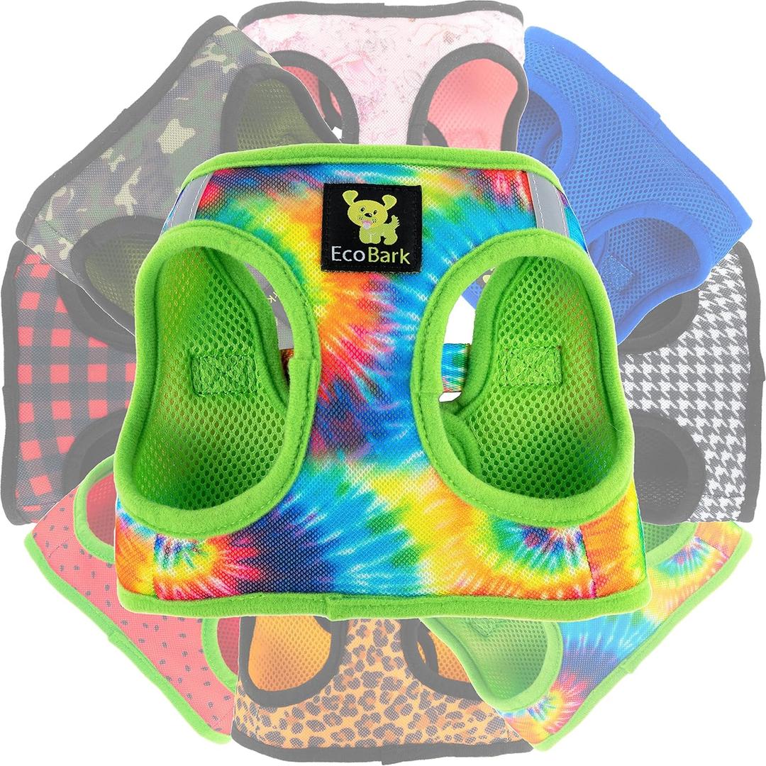 EcoBark Step in Dog Harness - Soft Mesh Dog Vest Harnesses - Reflective Adjustable No Pull and No Choke Halter - Comfort Padded Body Vest (Small- 7 to 10 lbs - Chest Up to 14 in (Pack of 1), Tye Dye)