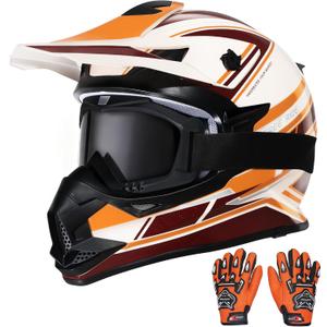 Kids Dirt Bike Helmets Youth ATV Helmet, Kids Motocross Helmet for Off Road, UTV, BMX, Street Riding Motorcycle Helmet with Goggles Gloves, DOT Approved Large