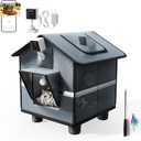 Outdoor Cat House with Camera (2K) for Single Cat up to 12lbs, Insulated Cat House Outdoor Weatherproof, Feral Cat Shelter with Dual-Mount Cam (View Inside or Out), Magnetic Door, Stakes & Cat Teaser